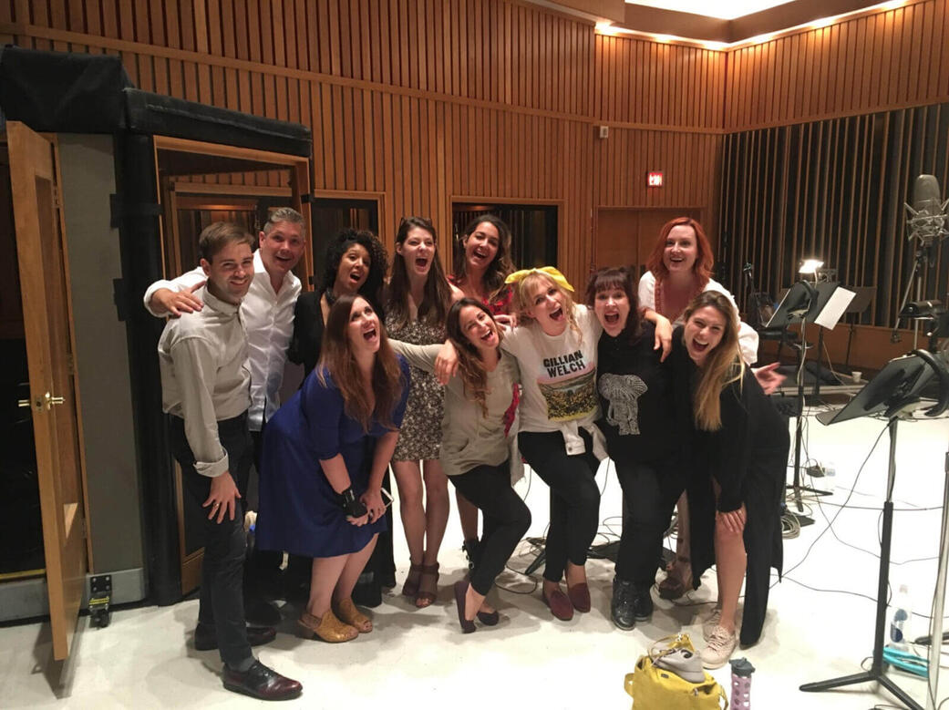 Charles McDonald and a group of singers at a Capital Records recording session in Studio A